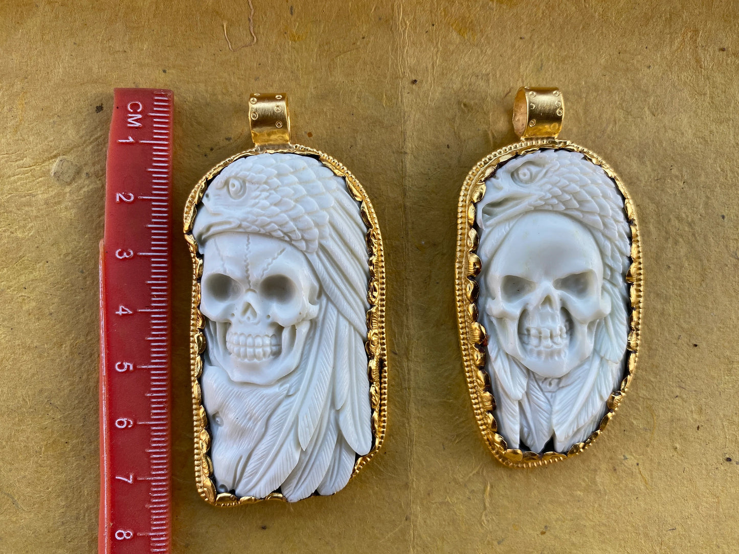 Large Skull with Eagle Pendant, High Quality 18K Matte Gold Overlay Non Tarnish, Carved Buffalo Bone, Unisex Skull Pendant, for Men or Women