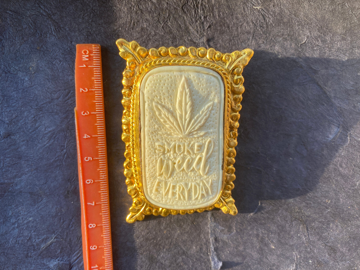 Large Smoke Weed Marijuana Cannabis Leaf Bone Pendant, Non Tarnish High Quality Brushed Gold Overlay, Cannabis Leaf Pendant, Biker Pendant