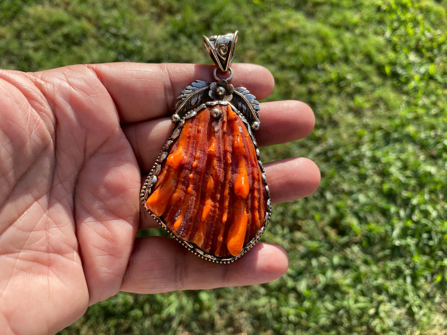 Large Spiny Oyster Handcrafted Tibetan Silver Pendant, Nature Crafted, Desert Sea Gem, Oceanic Ornament, Ocean Jewel, Ocean Inspired Jewelry