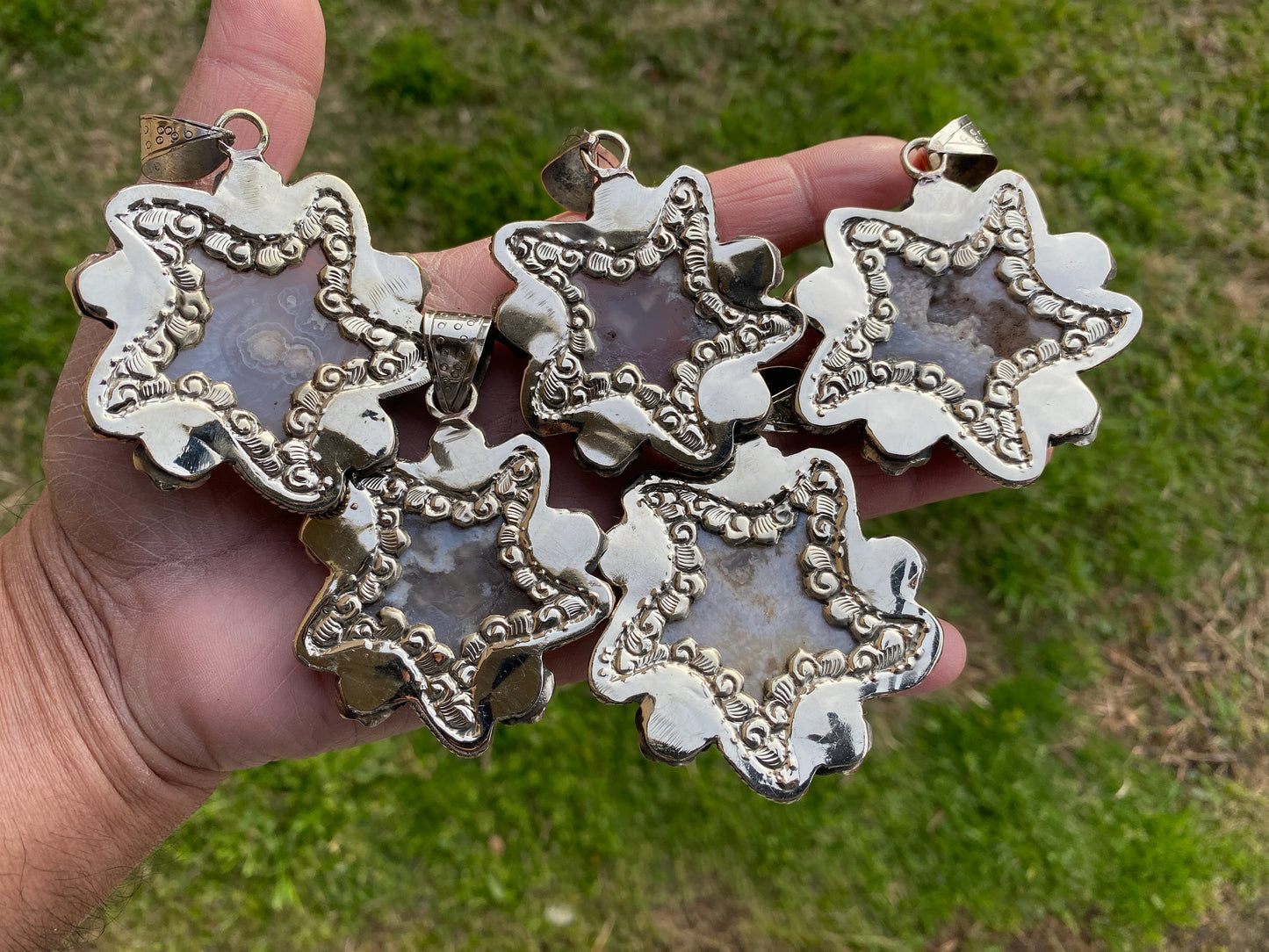 Large Starfish Lace Agate Natural Stone Tibetan Silver Pendant, Unique Christmas Gift, Focal Pendant, Cool Pendant, Healing Crystal Jewelry