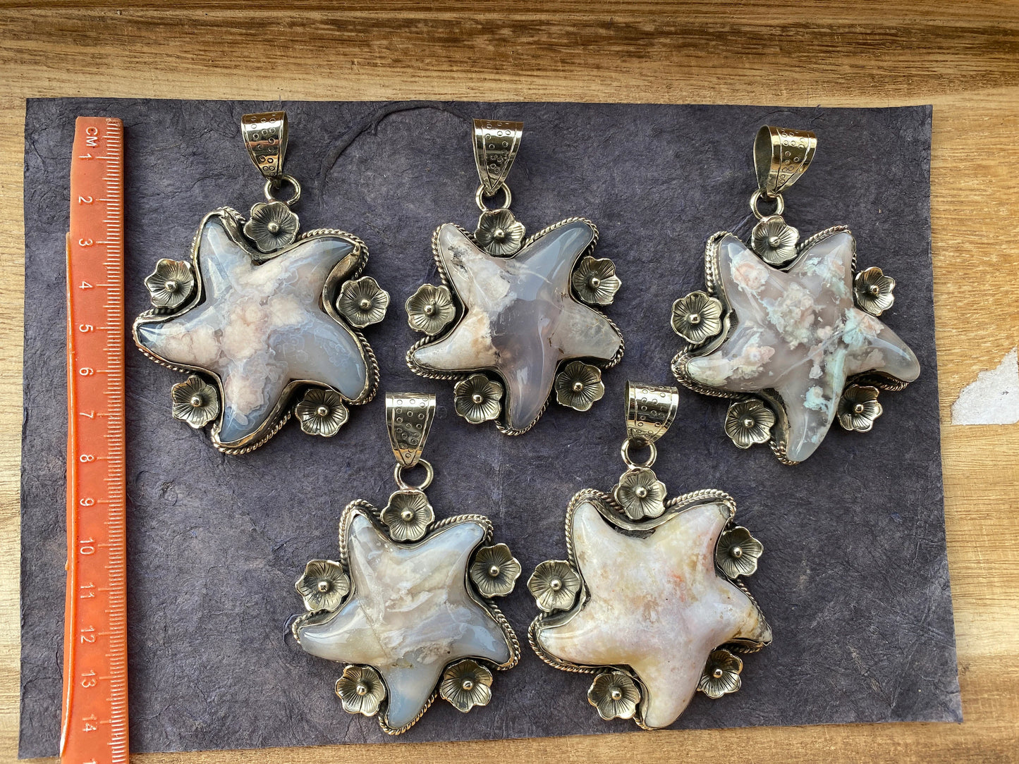 Large Starfish Lace Agate Natural Stone Tibetan Silver Pendant, Unique Christmas Gift, Focal Pendant, Cool Pendant, Healing Crystal Jewelry