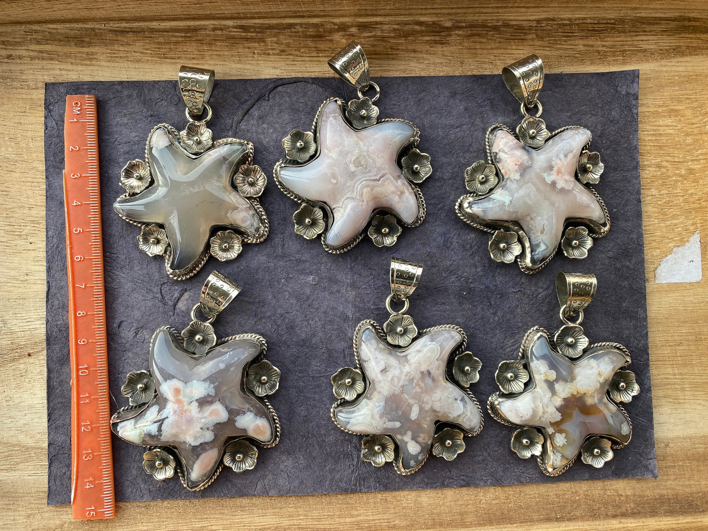 Large Starfish Tibetan Silver Pendant, Lace Agate Natural Stone, Unique Christmas Gift, Focal Pendant, Cool Pendant, Healing Crystal Jewelry