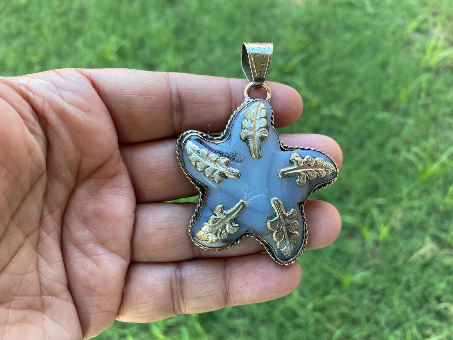 Large Stone Starfish Druzy Agate Tibetan Silver Pendant, Unique Christmas Gift, Focal Pendant, Natural Stone Cool Pendant, Healing Crystal