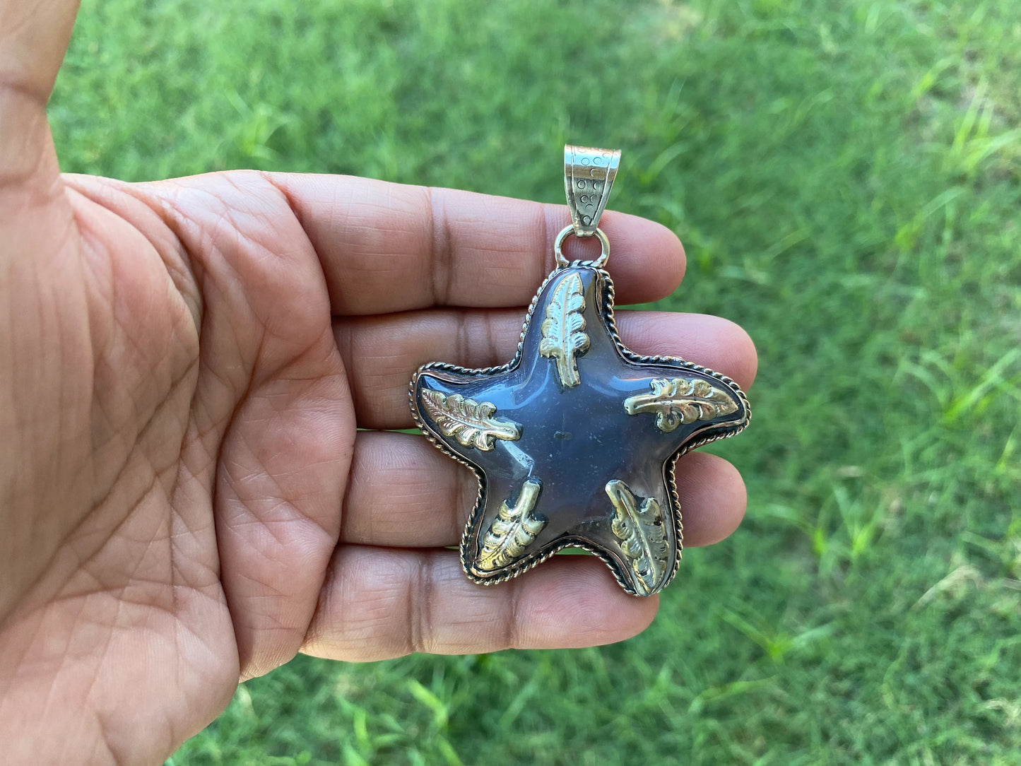 Large Stone Starfish Druzy Agate Tibetan Silver Pendant, Unique Christmas Gift, Focal Pendant, Natural Stone Cool Pendant, Healing Crystal