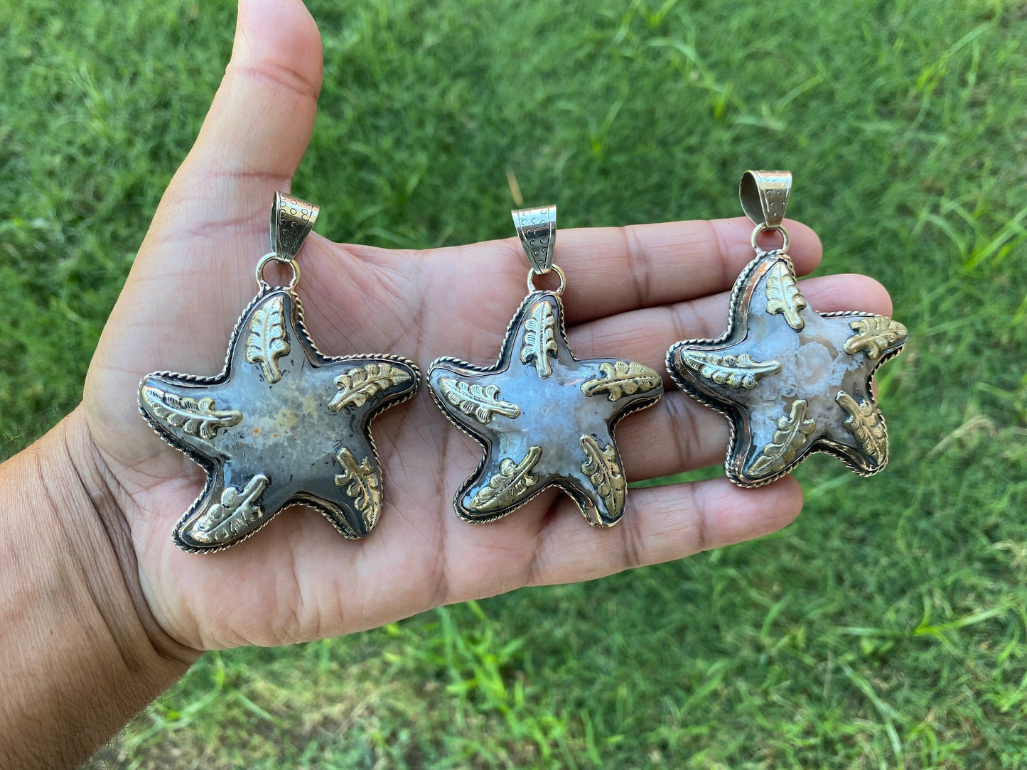 Large Stone Starfish Druzy Agate Tibetan Silver Pendant, Unique Christmas Gift, Focal Pendant, Natural Stone Cool Pendant, Healing Crystal