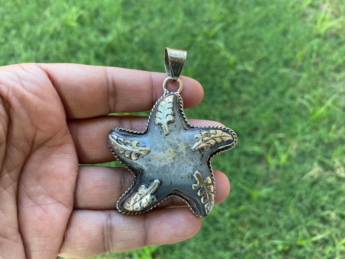 Large Stone Starfish Druzy Agate Tibetan Silver Pendant, Unique Christmas Gift, Focal Pendant, Natural Stone Cool Pendant, Healing Crystal