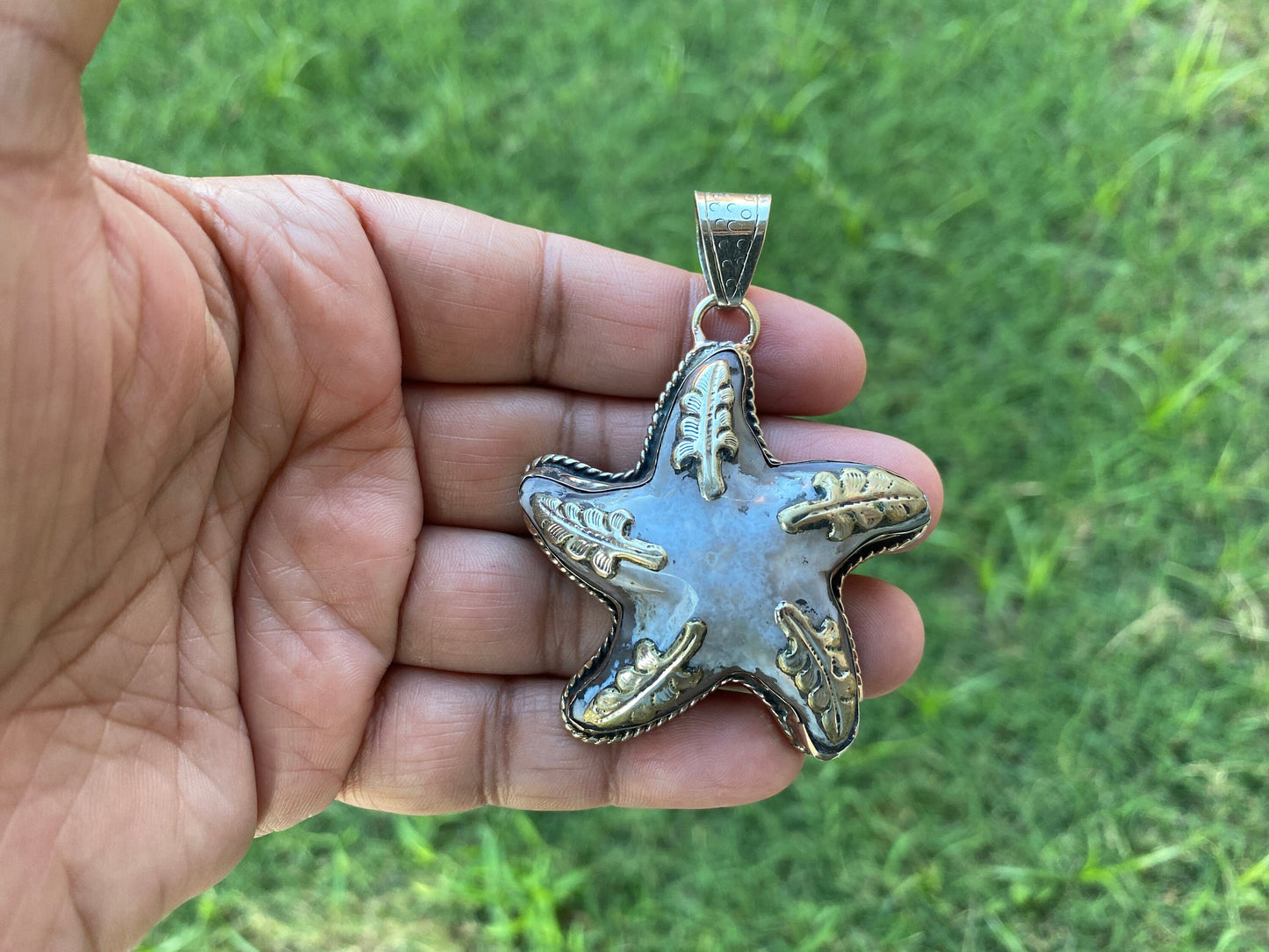 Large Stone Starfish Druzy Agate Tibetan Silver Pendant, Unique Christmas Gift, Focal Pendant, Natural Stone Cool Pendant, Healing Crystal
