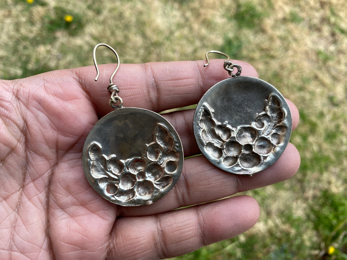 Large Tibetan Silver Flower Design Earrings, Red Coral Stone, Birthstone Earring, Birthday Gift, Bridesmaid Earring, Light Weight Earring
