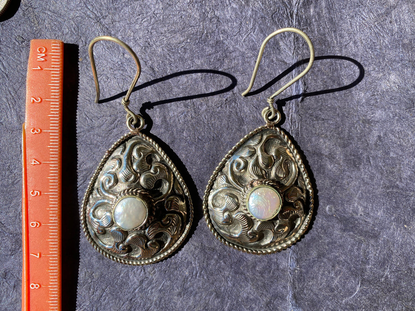 Large Tibetan Silver Pearl Earrings, Birthstone Earrings, Birthday Gift, Dangle Earrings, Bridesmaid Earring, Light Weight Earrings