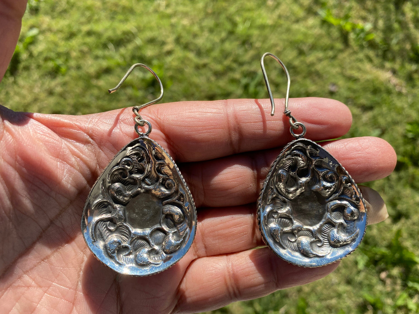 Large Tibetan Silver Pearl Earrings, Birthstone Earrings, Birthday Gift, Dangle Earrings, Bridesmaid Earring, Light Weight Earrings