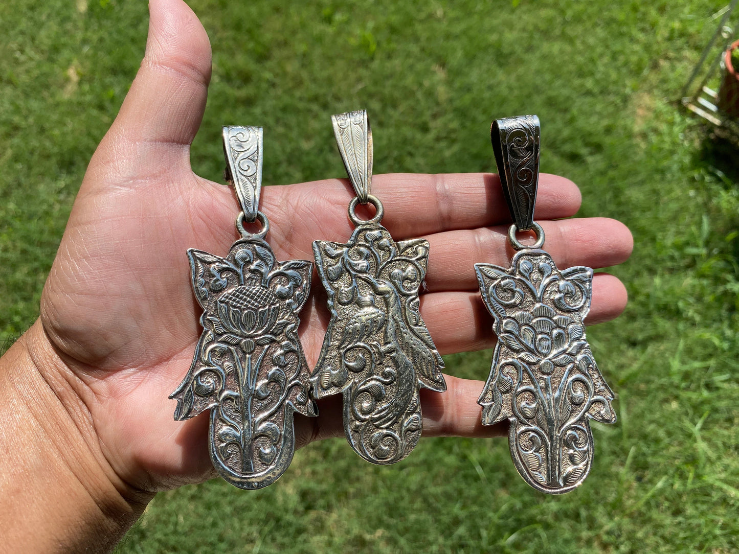 Large Tibetan Silver Pendant, Black Onyx Natural Stone, Smoky Topaz Gemstone,Tibetan Jewelry From Nepal, Ethnic Jewelry,Pendant for Necklace