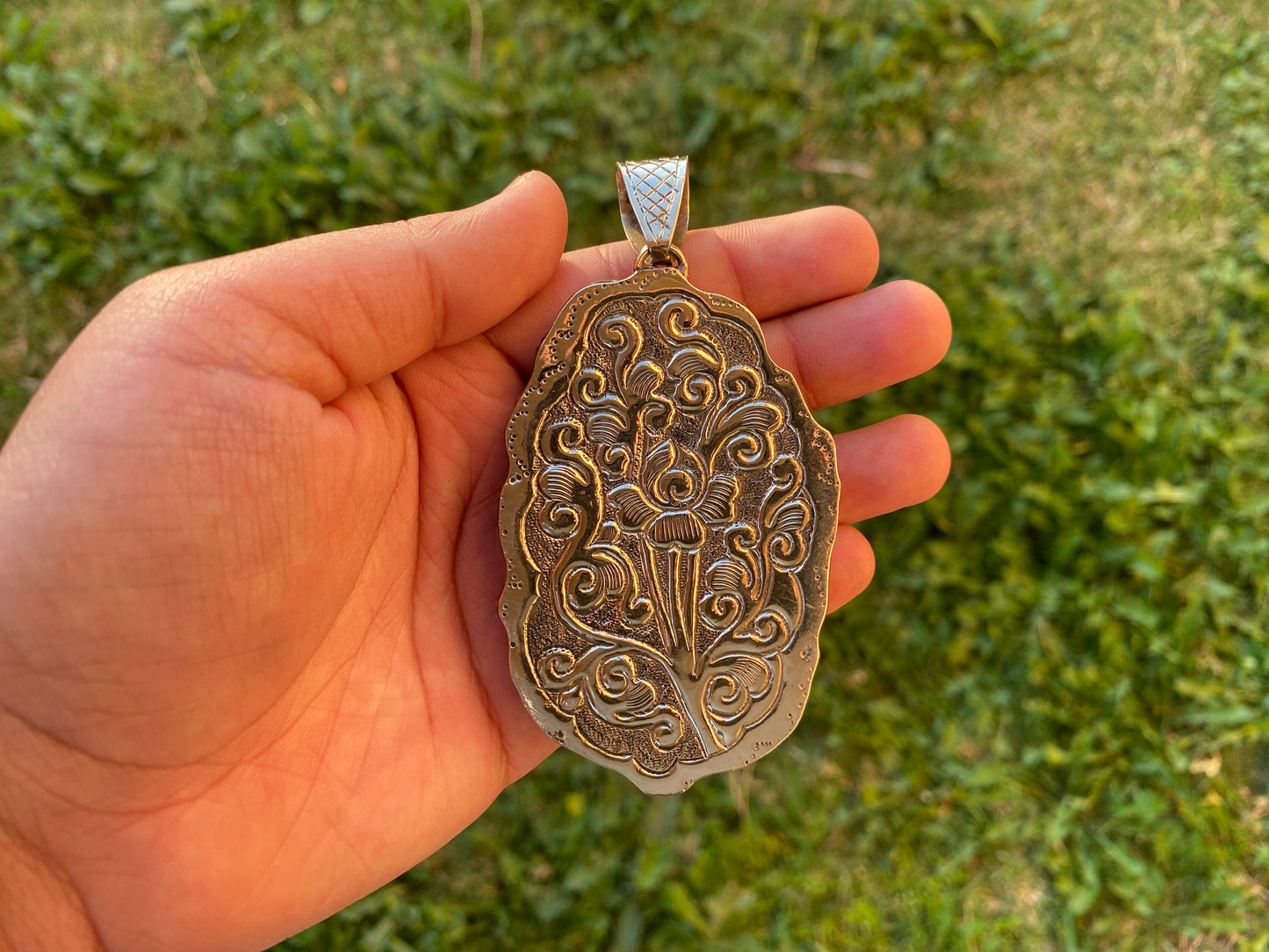 Large Tibetan Silver Pendant, Bear Eagle with Sheep Hand Carved Buffalo Bone Jewelry, Animal Inspired Jewelry, Wild Life Jewelry, Unisex