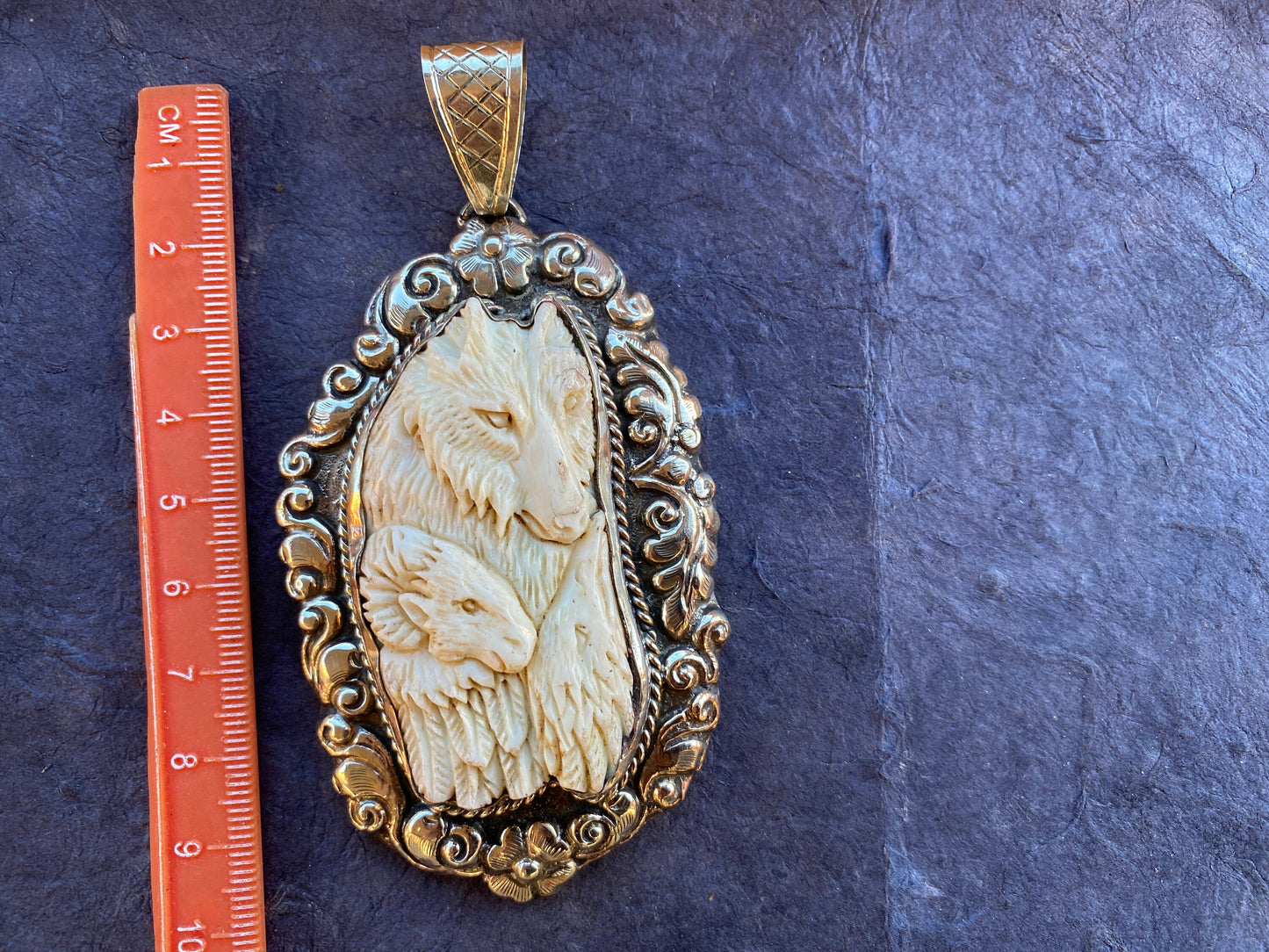 Large Tibetan Silver Pendant, Bear Eagle with Sheep Hand Carved Buffalo Bone Jewelry, Animal Inspired Jewelry, Wild Life Jewelry, Unisex