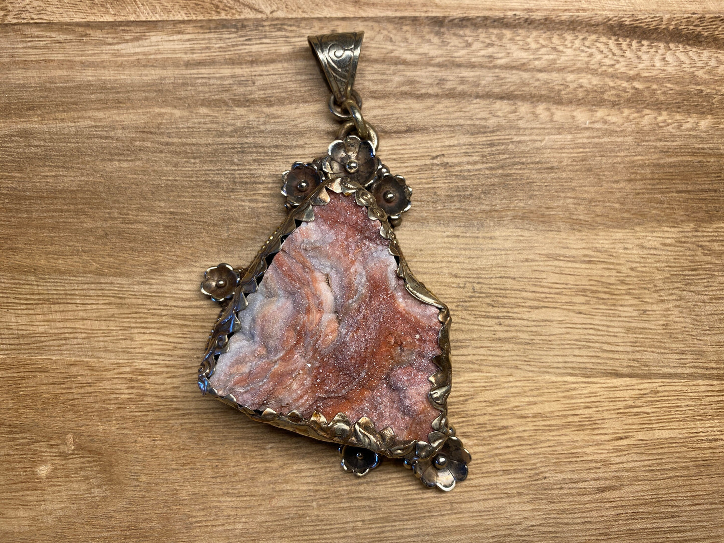 Large Tibetan Silver Pendant, Natural Druzy, Handcrafted Around, Animal Carving , Relaxation, Stress Relief, Healing, Meditation Jewelry