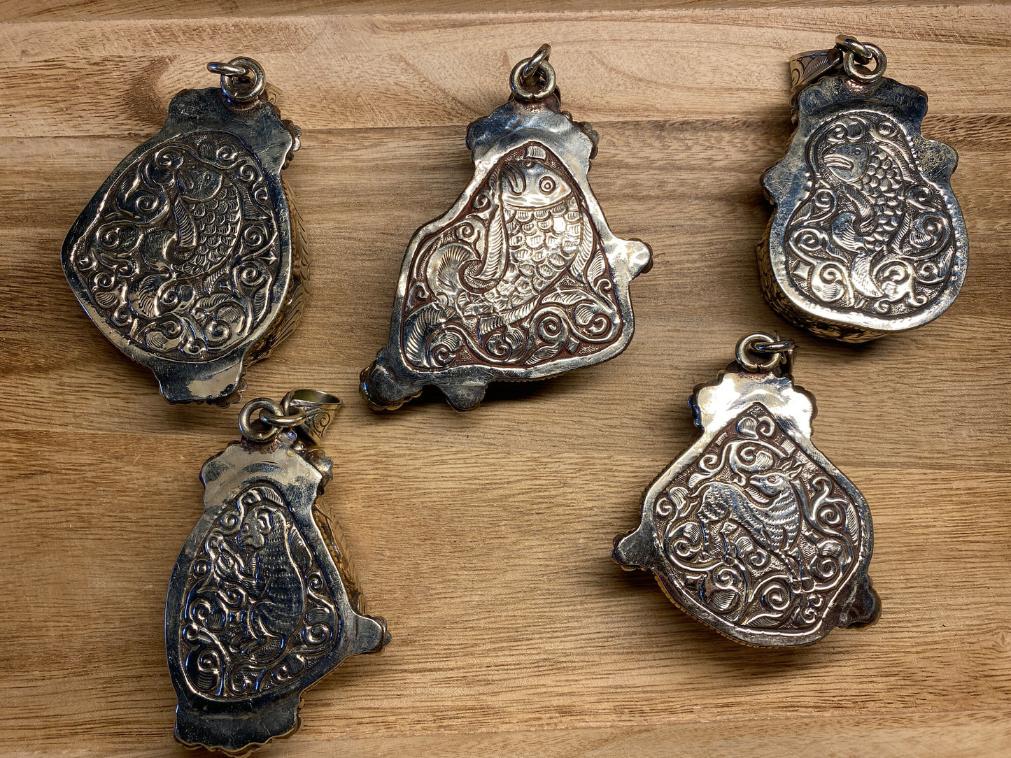 Large Tibetan Silver Pendant, Natural Druzy, Handcrafted Around, Animal Carving , Relaxation, Stress Relief, Healing, Meditation Jewelry