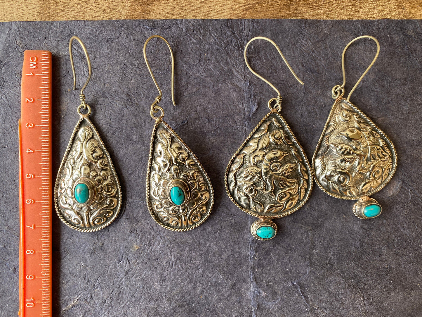 Large Tibetan Silver Tibetan Designs Earrings, Turquoise Stone, Birthstone Earring, Birthday Gift, Bridesmaid Earring, Light Weight Earring