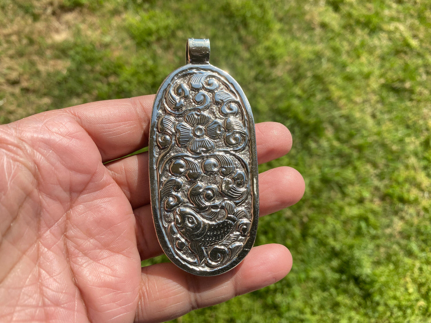 Large Trident Bone Tibetan Silver Pendant, Trident with Damru, Shiva's Weapon, Hindu God Lord Siva, Universal Symbol, Spiritual Hindu Amulet