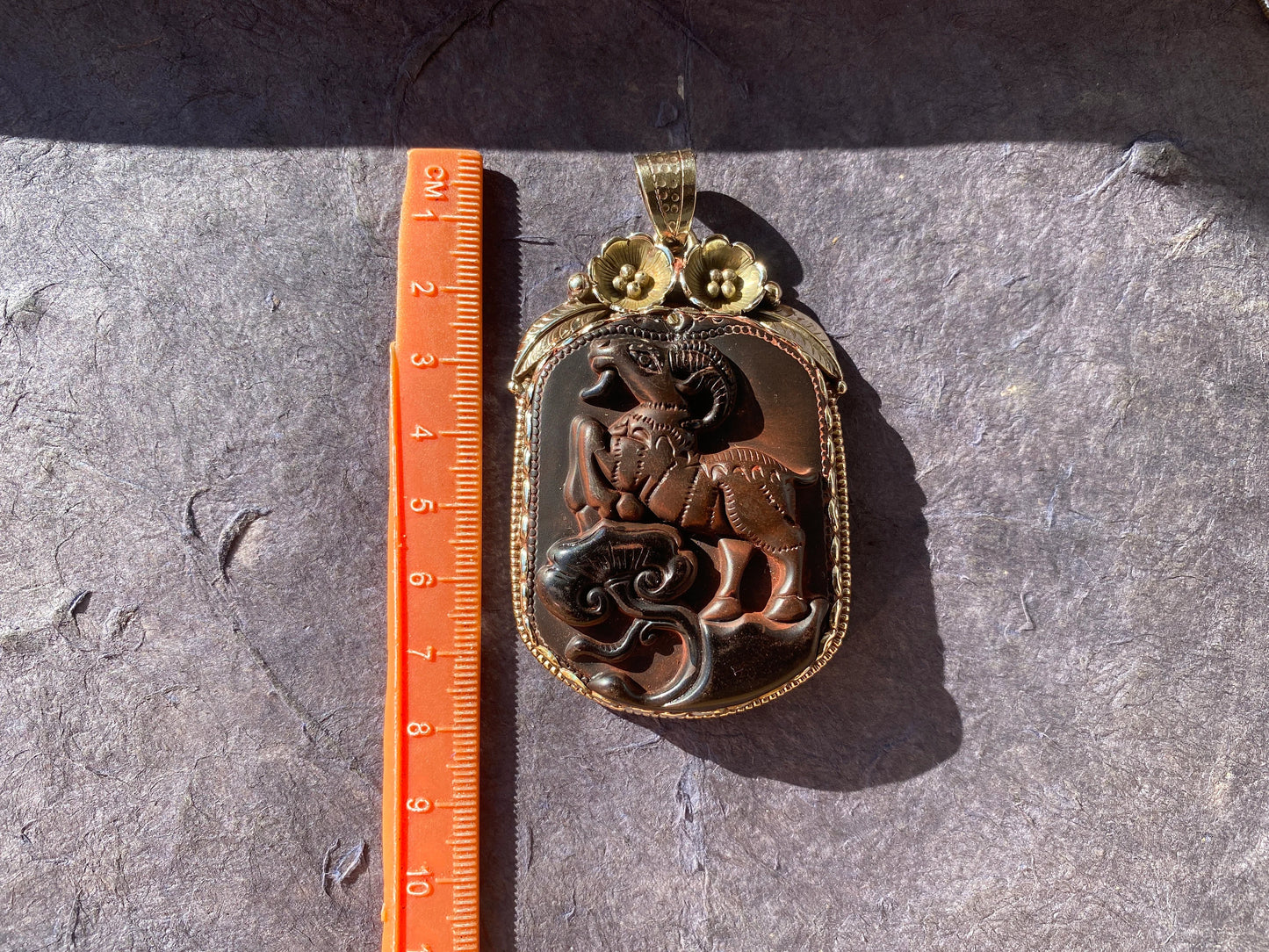 Large Black Obsidian Aries Zodiac Tibetan Silver Pendant, Unisex Zodiac Jewelry, Astrology Pendant, Aries Horoscope Pendant for Necklace