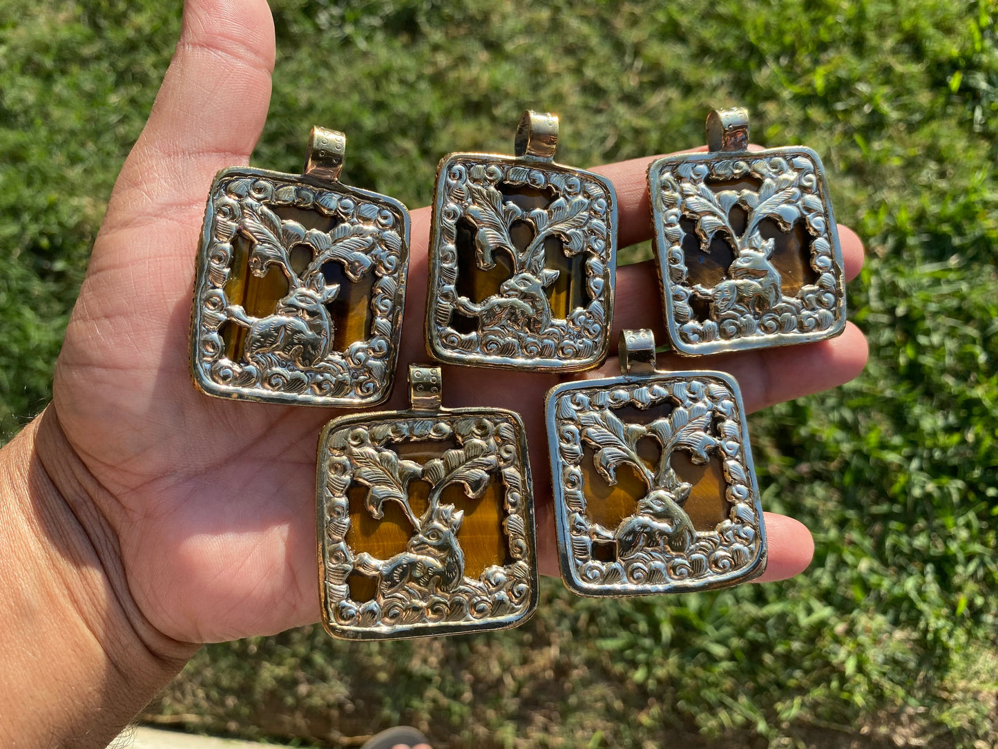 Large Hand Carved Unicorn Pendant, Tiger Eye Natural Stone, Tibetan Silver Pendant, Horse Pendant, Animal Lover's Jewelry, Mythical Jewelry