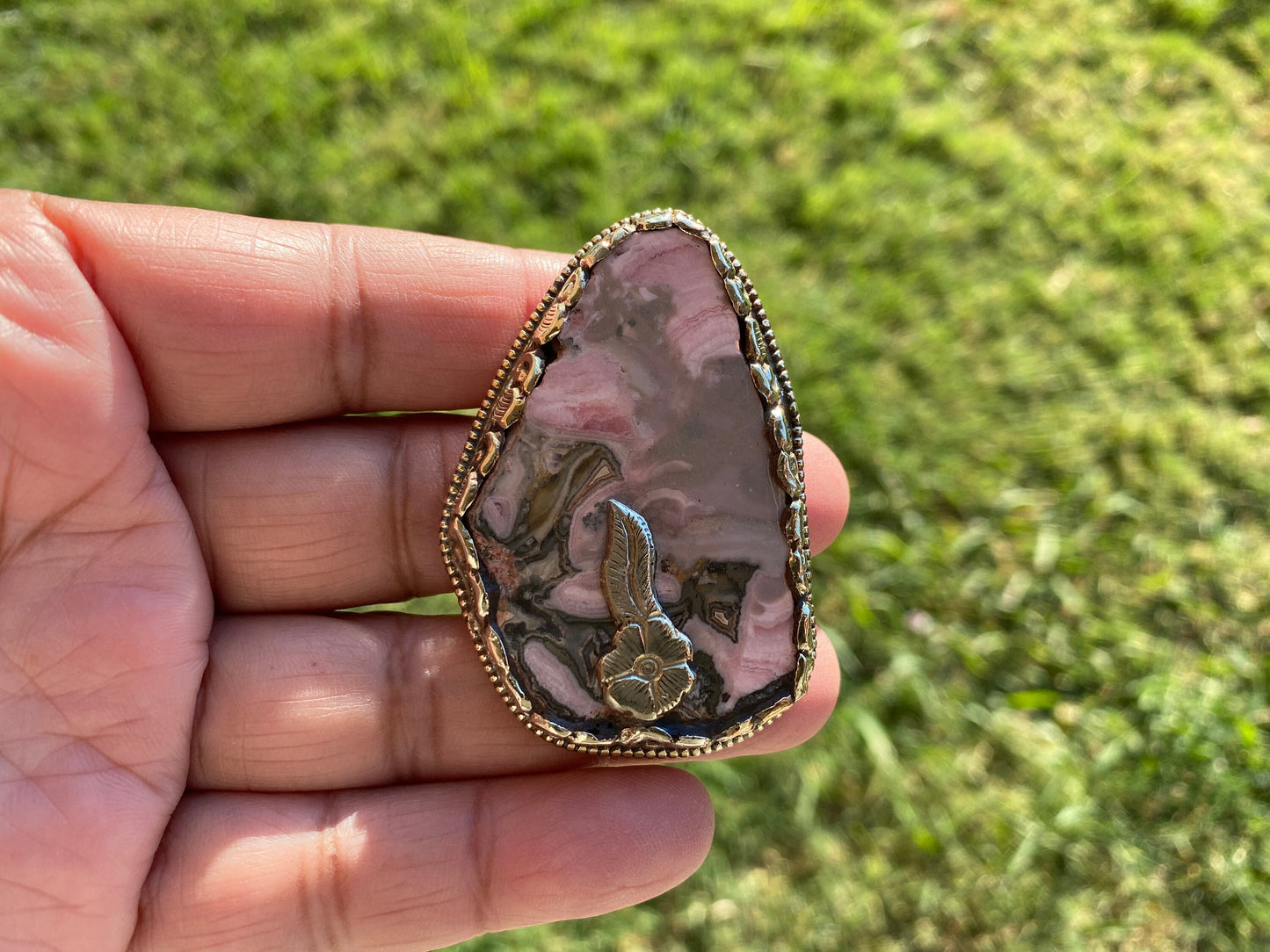 Large Raw Rhodochrosite Natural Stone Tibetan Silver Pendant, Heart Chakra Necklace Pendant, Women's or Men's Jewelry, Pink Stone Pendant