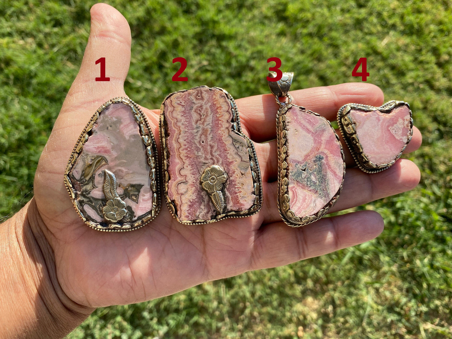 Large Raw Rhodochrosite Natural Stone Tibetan Silver Pendant, Heart Chakra Necklace Pendant, Women's or Men's Jewelry, Pink Stone Pendant