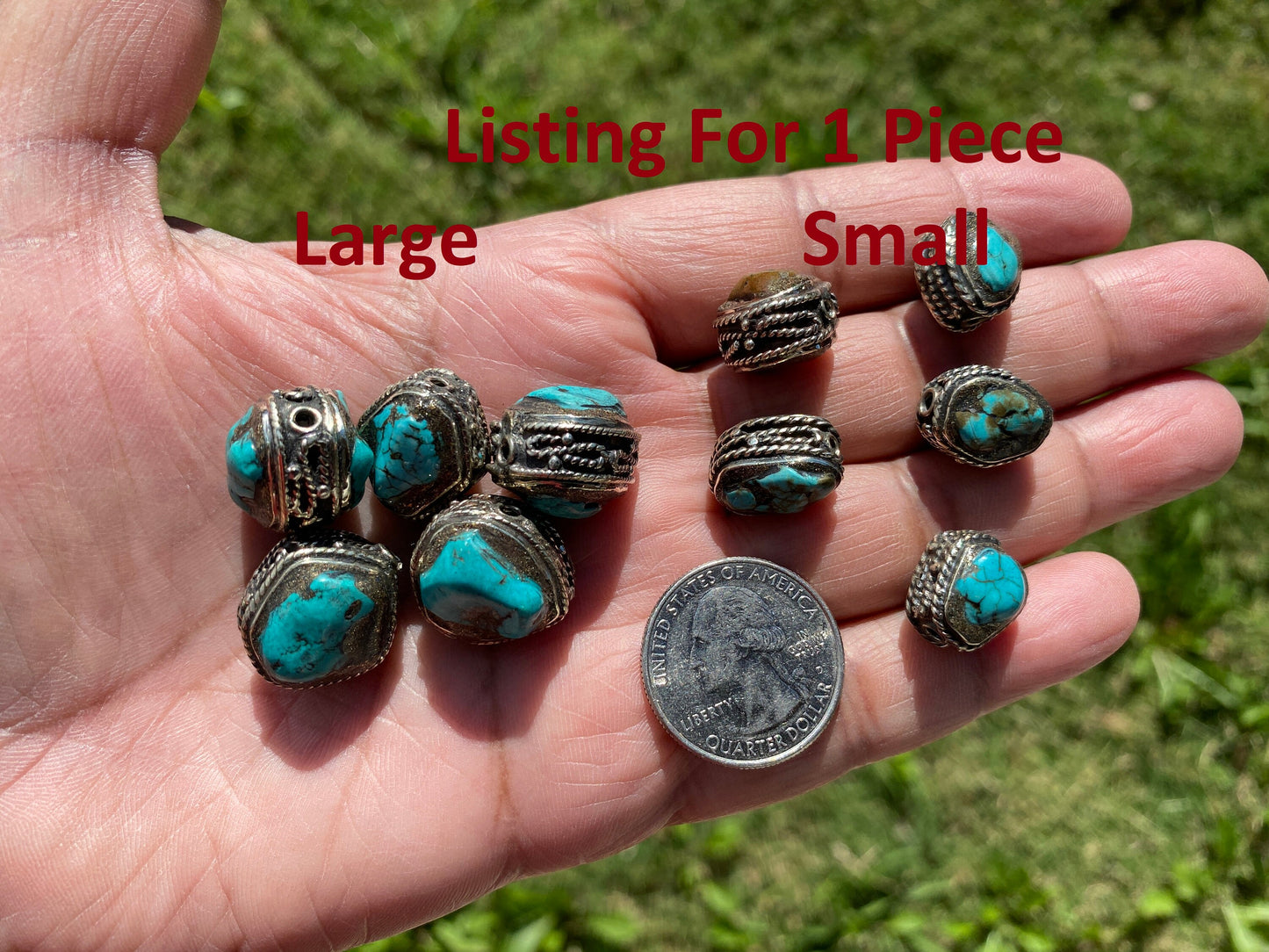 Large & Small Natural Turquoise Nuggets Tibetan Silver Bead, Gemstone Beads, Nature Jewelry Bead, Beads for Necklace, Bracelet Charm Bead