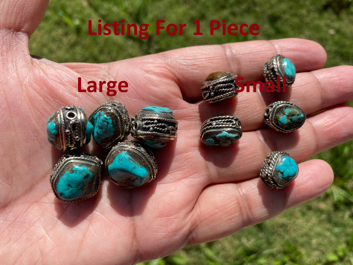 Large & Small Natural Turquoise Nuggets Tibetan Silver Bead, Gemstone Beads, Nature Jewelry Bead, Beads for Necklace, Bracelet Charm Bead