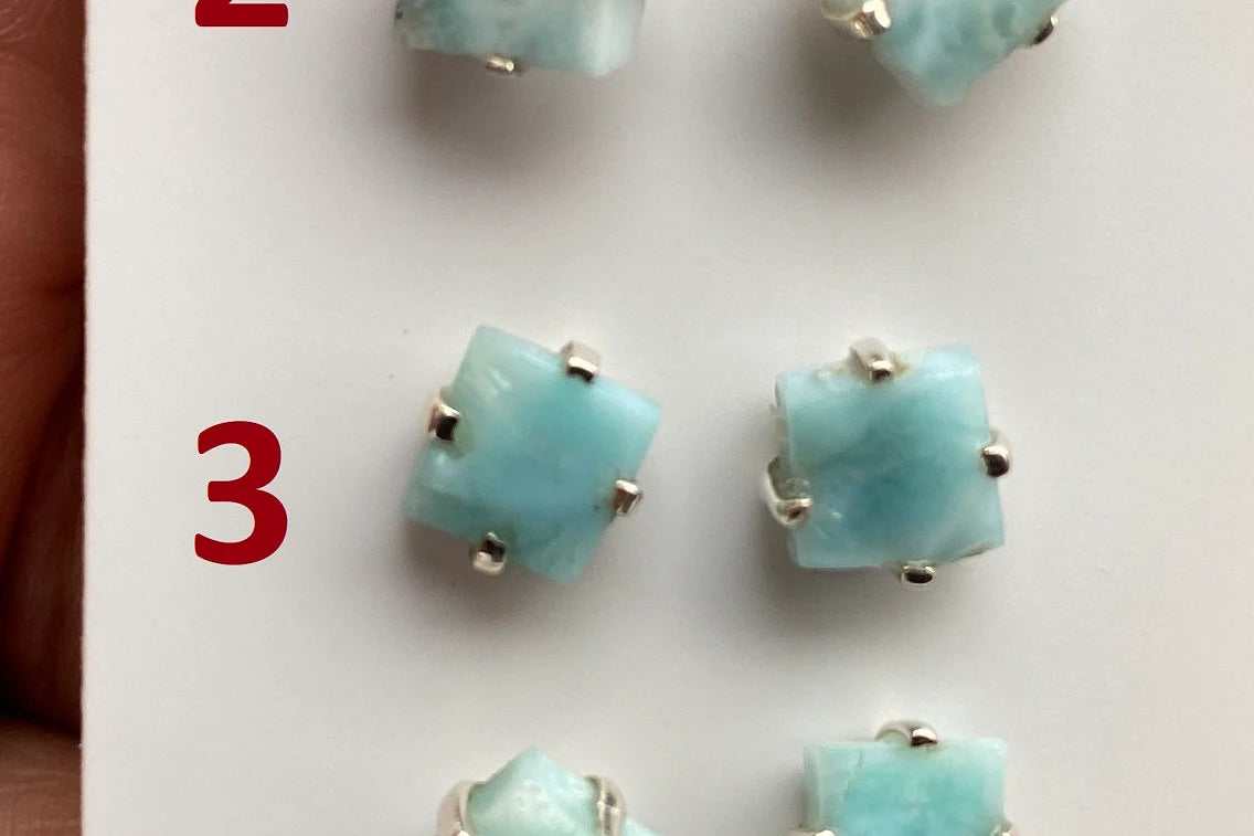 Tiny Rough Larimar Sterling Silver Stud Earrings, Larimar Earring, Larimar Jewelry, Raw Larimar Stone, Raw Larimar Slab, Raw Larimar Crystal