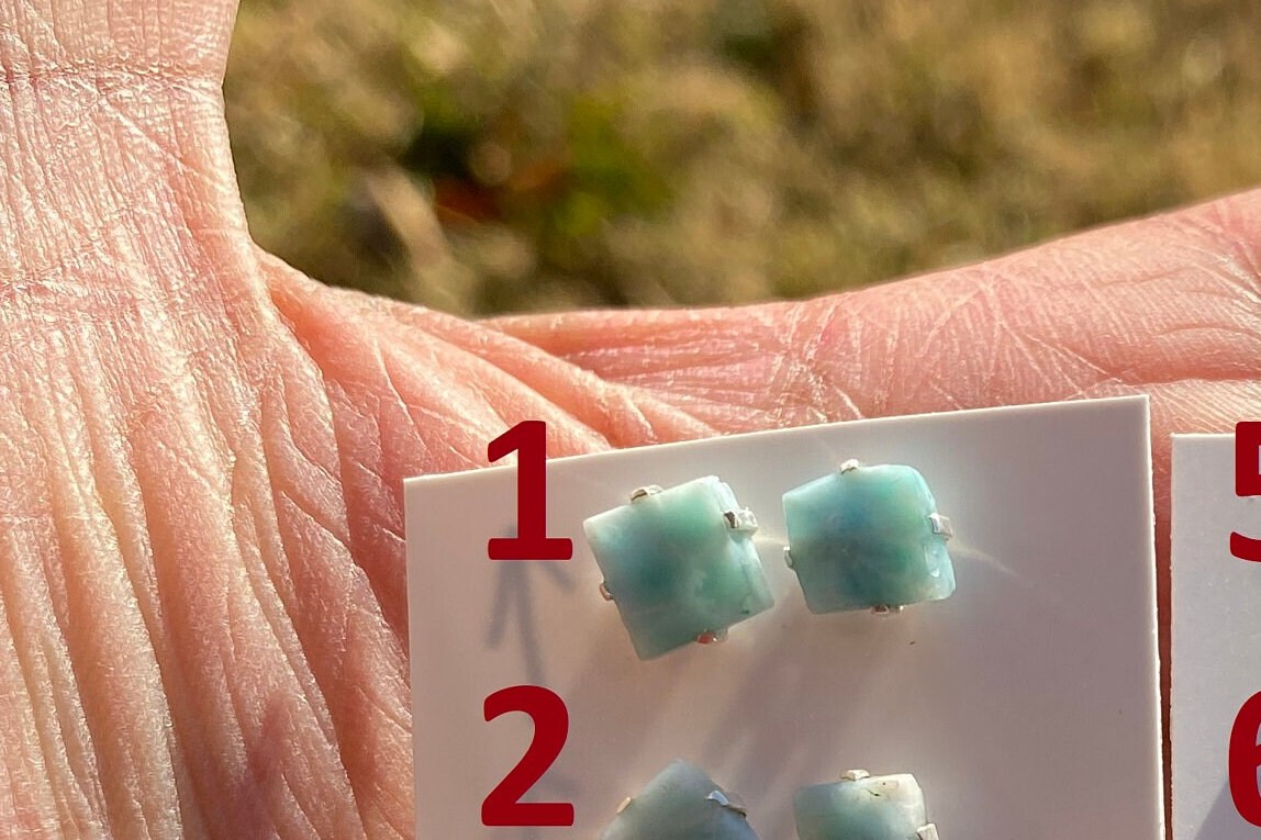 Small Raw Larimar Stud Earrings Sterling Silver, Larimar Earrings, Larimar Jewelry, Raw Larimar Stone, Raw Larimar Slab, Raw Larimar Crystal