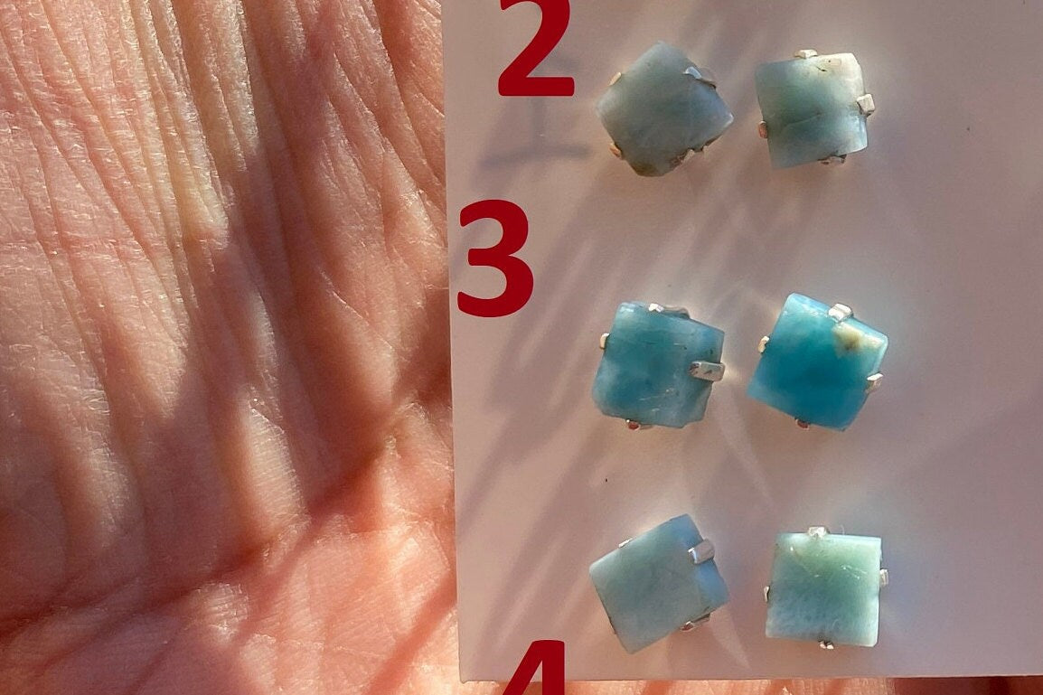 Small Raw Larimar Stud Earrings Sterling Silver, Larimar Earrings, Larimar Jewelry, Raw Larimar Stone, Raw Larimar Slab, Raw Larimar Crystal