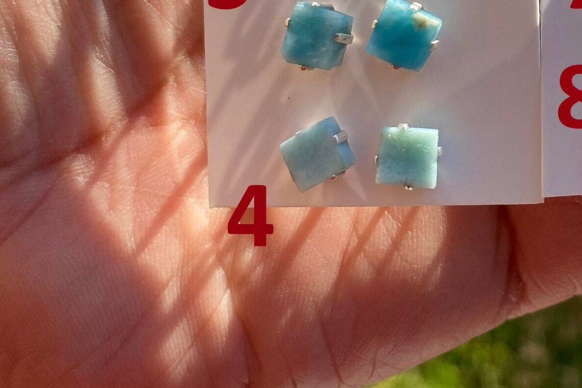 Small Raw Larimar Stud Earrings Sterling Silver, Larimar Earrings, Larimar Jewelry, Raw Larimar Stone, Raw Larimar Slab, Raw Larimar Crystal