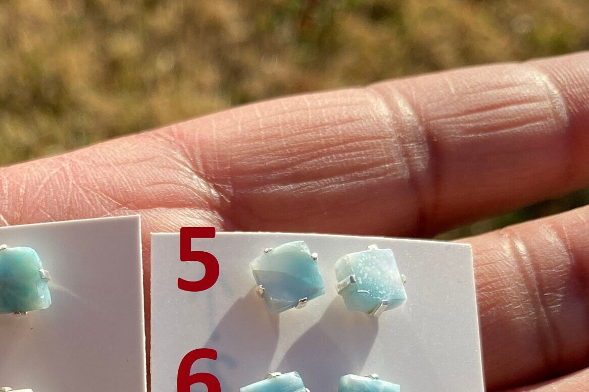 Small Raw Larimar Stud Earrings Sterling Silver, Larimar Earrings, Larimar Jewelry, Raw Larimar Stone, Raw Larimar Slab, Raw Larimar Crystal