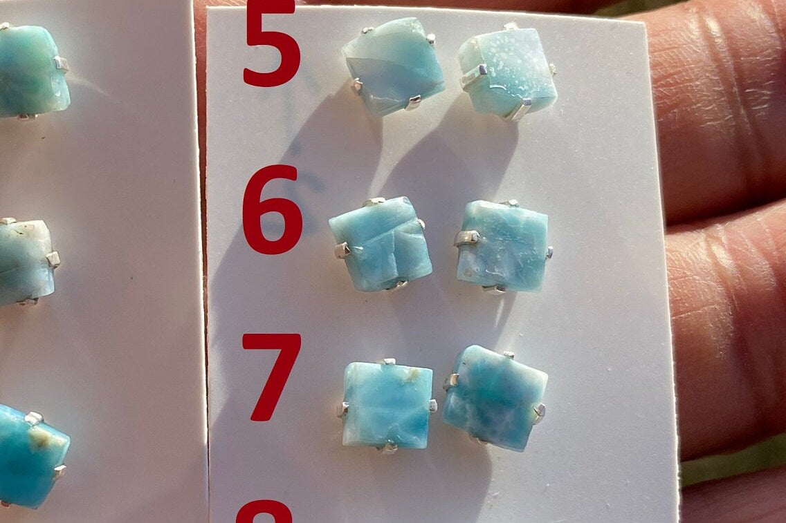 Small Raw Larimar Stud Earrings Sterling Silver, Larimar Earrings, Larimar Jewelry, Raw Larimar Stone, Raw Larimar Slab, Raw Larimar Crystal