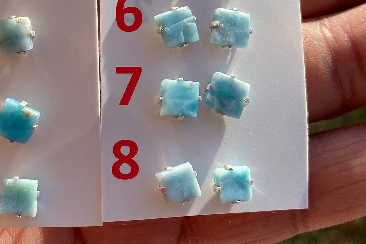 Small Raw Larimar Stud Earrings Sterling Silver, Larimar Earrings, Larimar Jewelry, Raw Larimar Stone, Raw Larimar Slab, Raw Larimar Crystal
