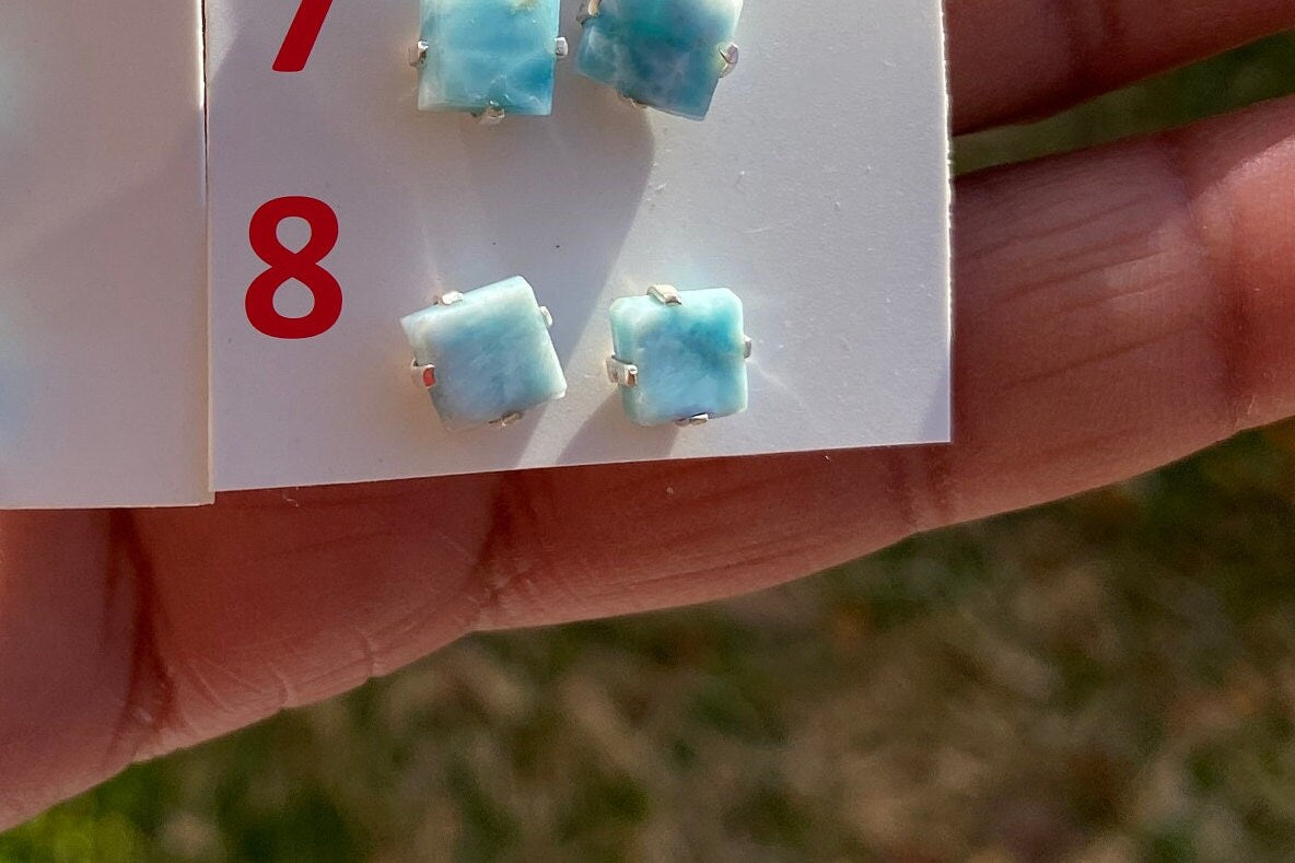 Small Raw Larimar Stud Earrings Sterling Silver, Larimar Earrings, Larimar Jewelry, Raw Larimar Stone, Raw Larimar Slab, Raw Larimar Crystal