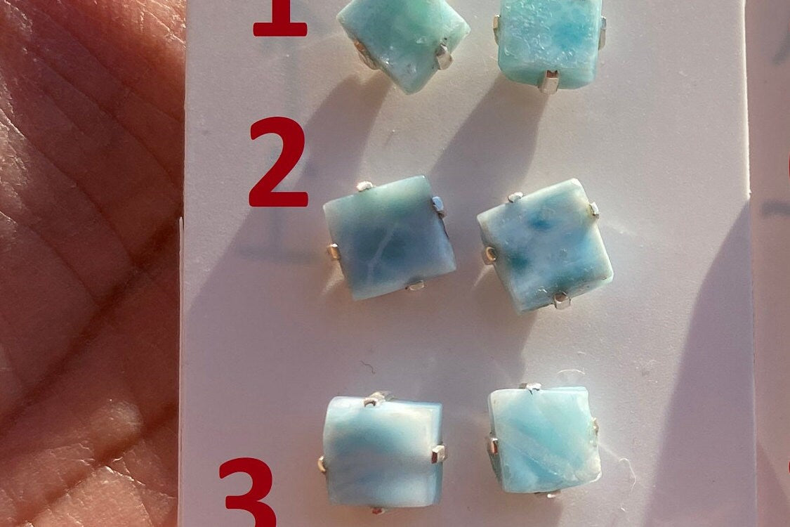 Tiny Raw Larimar Stud Earrings Sterling Silver, Larimar Earrings, Larimar Jewelry, Raw Larimar Stone, Raw Larimar Slab, Raw Larimar Crystal