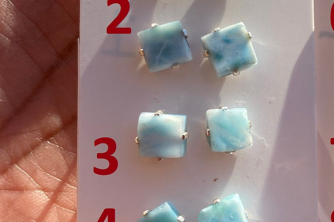 Tiny Raw Larimar Stud Earrings Sterling Silver, Larimar Earrings, Larimar Jewelry, Raw Larimar Stone, Raw Larimar Slab, Raw Larimar Crystal