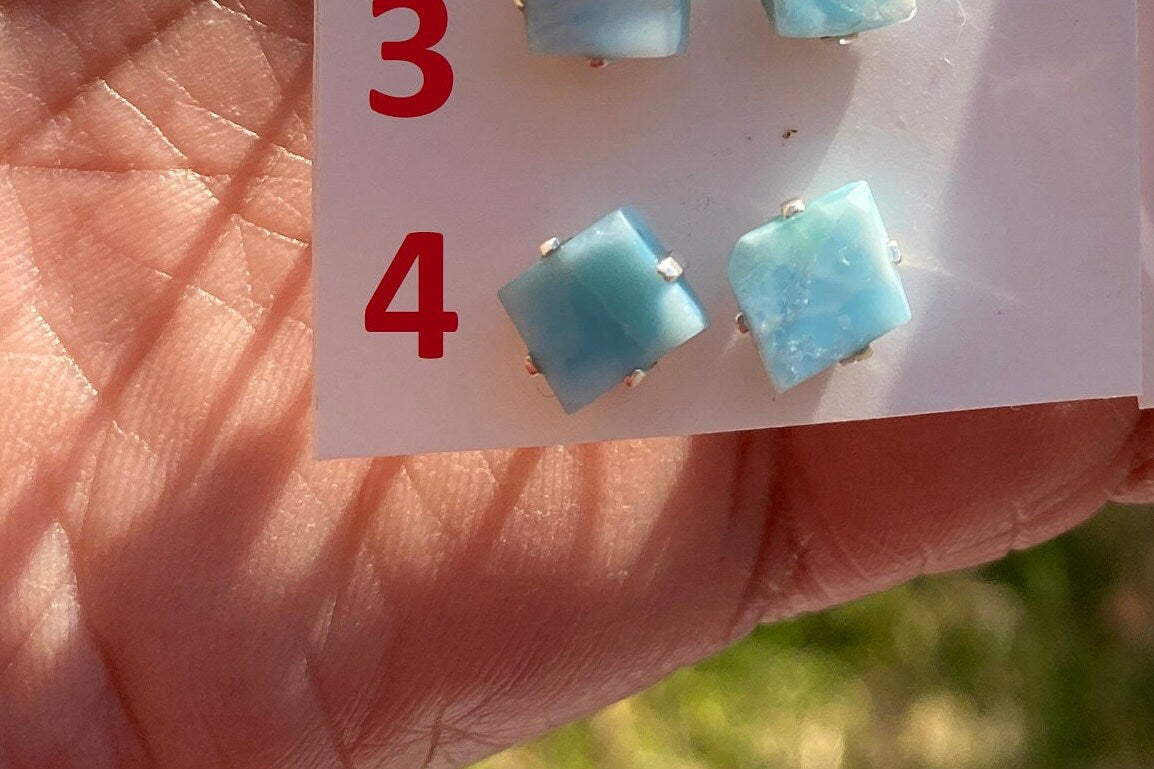Tiny Raw Larimar Stud Earrings Sterling Silver, Larimar Earrings, Larimar Jewelry, Raw Larimar Stone, Raw Larimar Slab, Raw Larimar Crystal