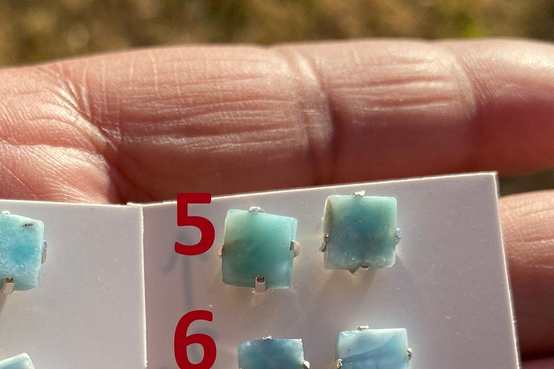 Tiny Raw Larimar Stud Earrings Sterling Silver, Larimar Earrings, Larimar Jewelry, Raw Larimar Stone, Raw Larimar Slab, Raw Larimar Crystal