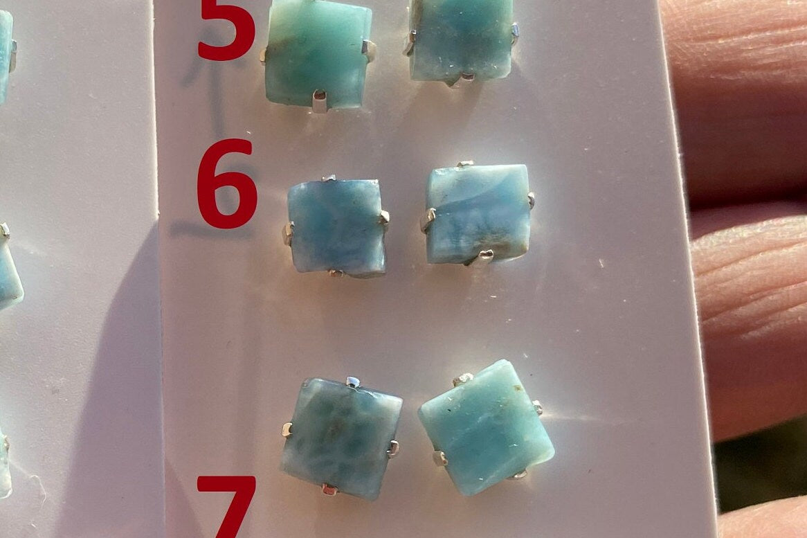 Tiny Raw Larimar Stud Earrings Sterling Silver, Larimar Earrings, Larimar Jewelry, Raw Larimar Stone, Raw Larimar Slab, Raw Larimar Crystal