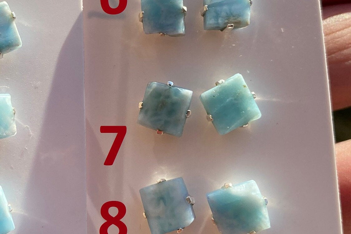Tiny Raw Larimar Stud Earrings Sterling Silver, Larimar Earrings, Larimar Jewelry, Raw Larimar Stone, Raw Larimar Slab, Raw Larimar Crystal