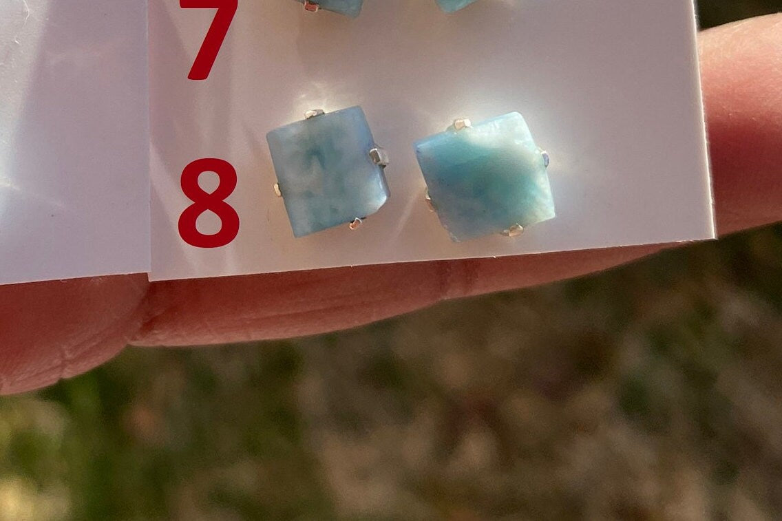 Tiny Raw Larimar Stud Earrings Sterling Silver, Larimar Earrings, Larimar Jewelry, Raw Larimar Stone, Raw Larimar Slab, Raw Larimar Crystal