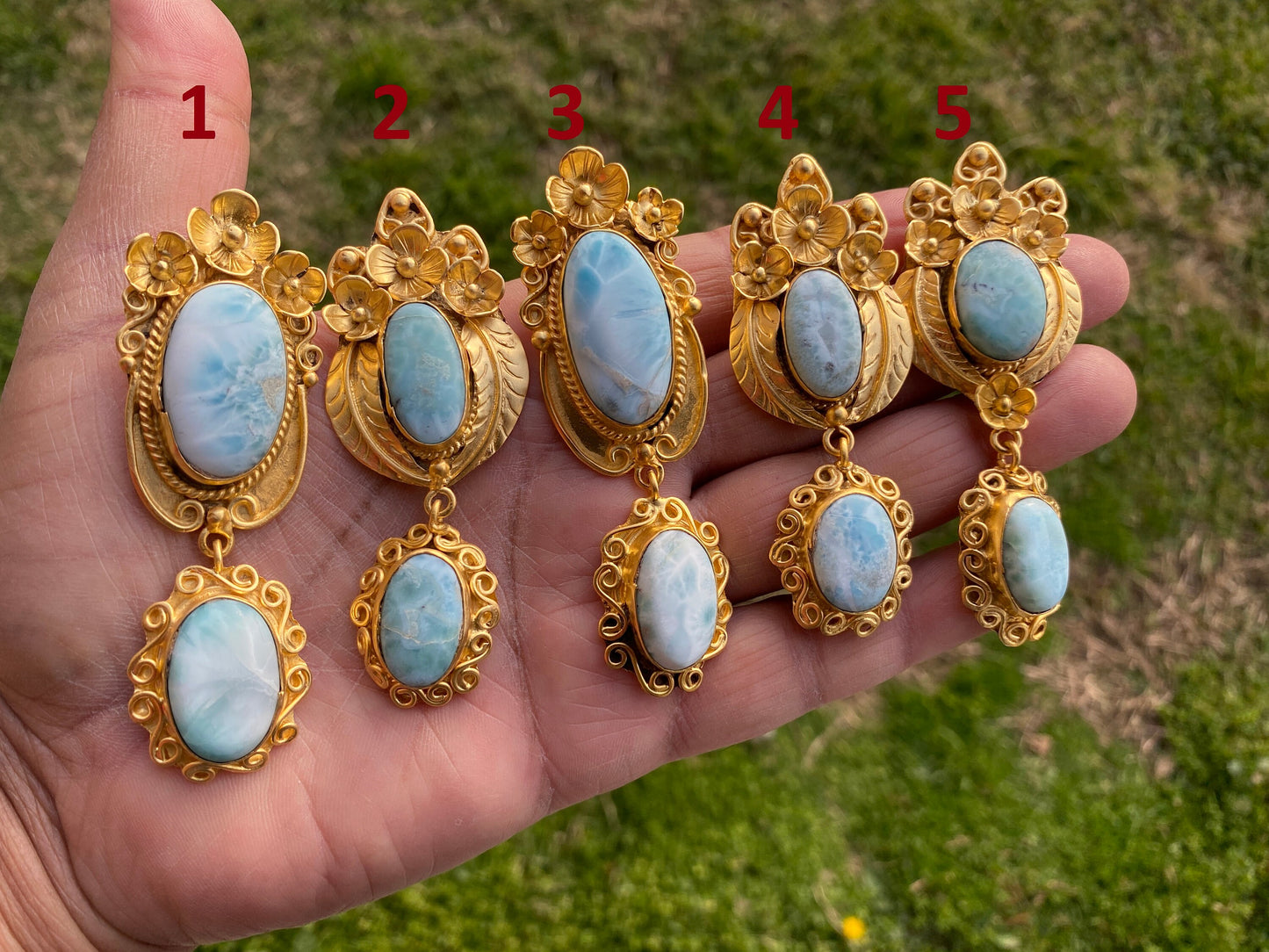 Larimar Natural Stone Gold Pendant, Non Tarnish Brushed Gold Overlay, Jewelry for Women, Ethnic Jewelry, Ocean Blue Stone, Throat Chakra