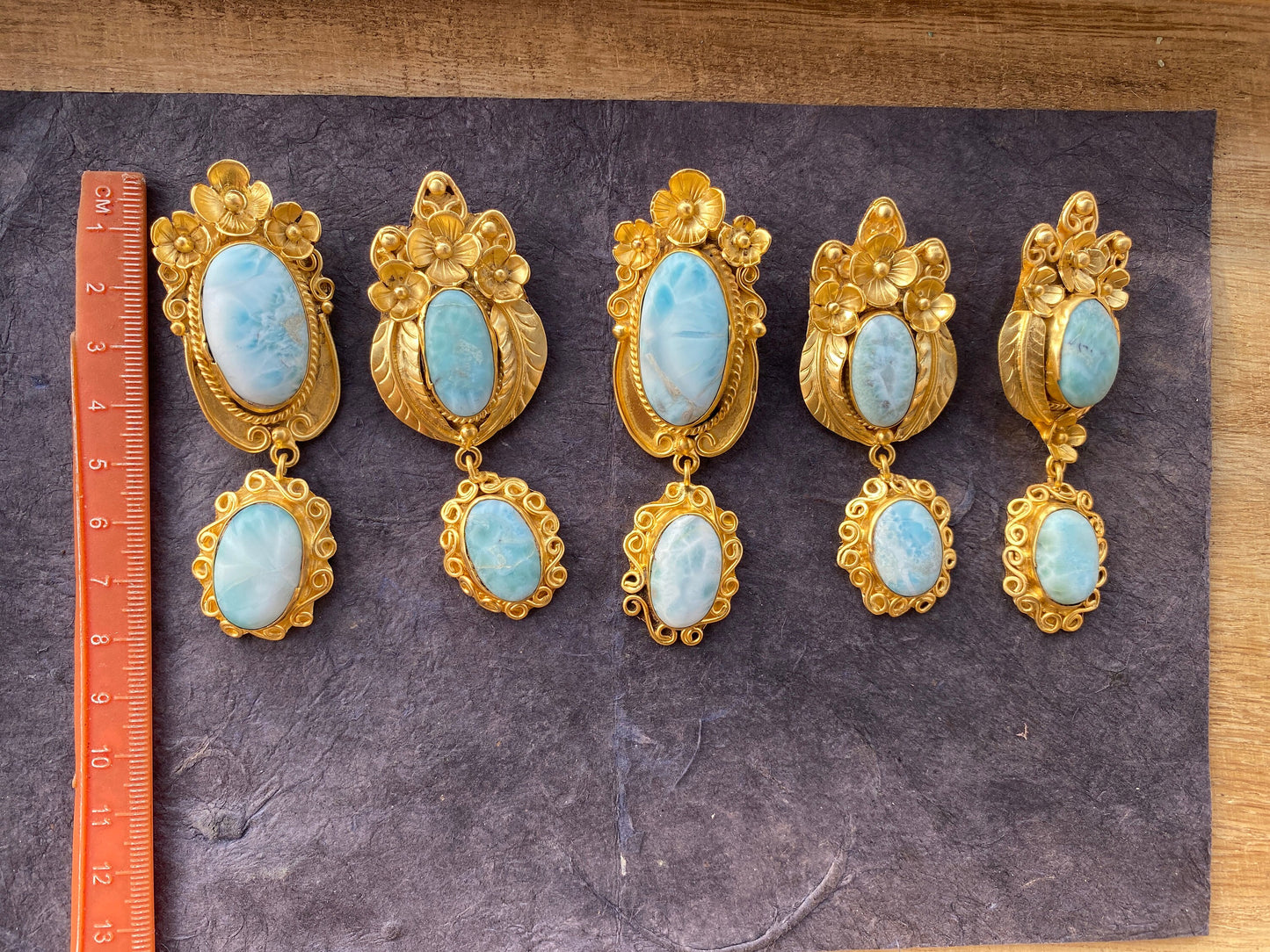 Larimar Natural Stone Gold Pendant, Non Tarnish Brushed Gold Overlay, Jewelry for Women, Ethnic Jewelry, Ocean Blue Stone, Throat Chakra