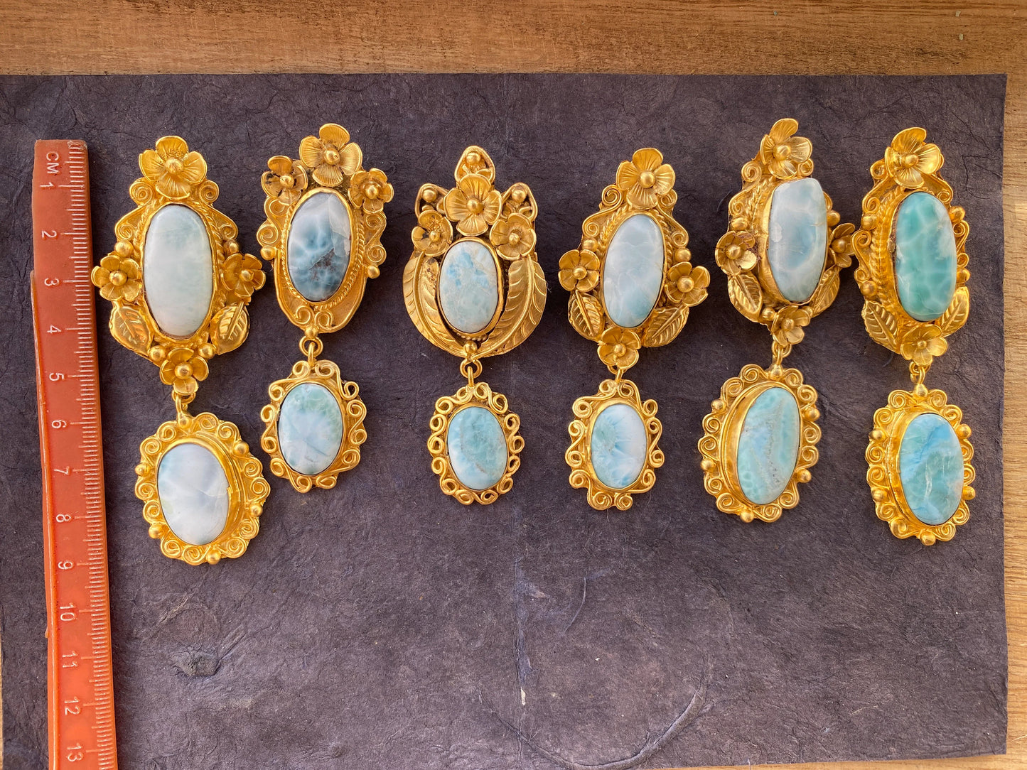 Larimar Natural Stone Gold Pendant, Non Tarnish Brushed Gold Overlay, Jewelry for Women, Ethnic Jewelry, Ocean Blue Stone, Throat Chakra