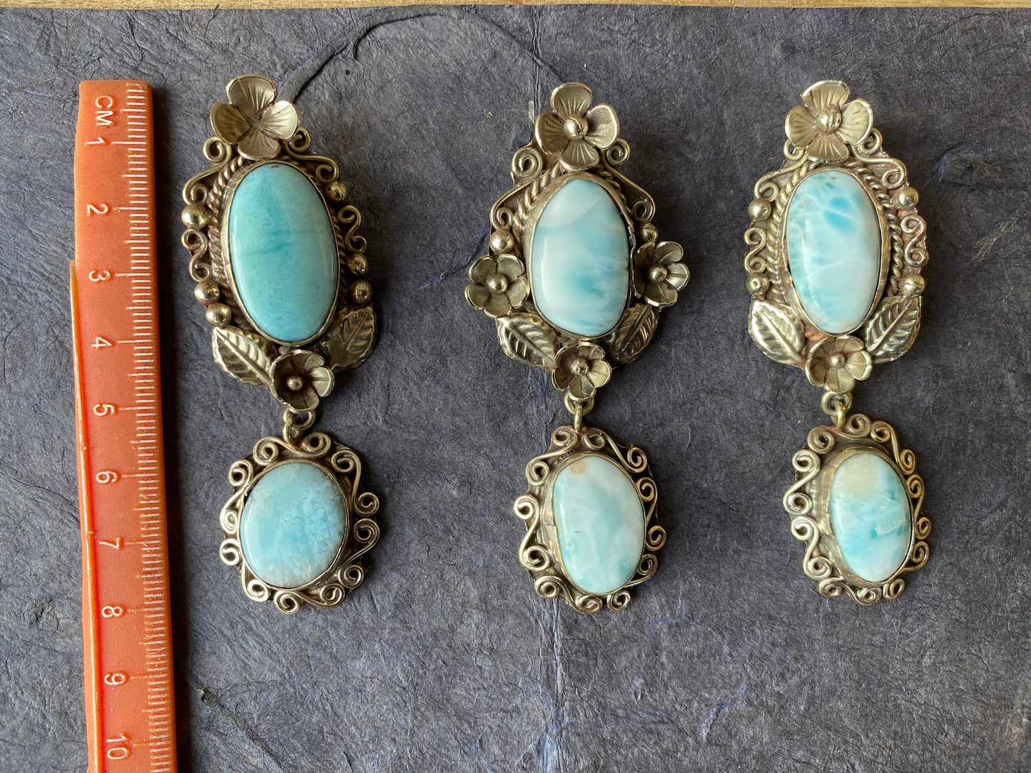 Larimar Natural Stone Tibetan Silver Pendant, Jewelry for Women, Ethnic Jewelry, Energy Stone Pendant, Birthstone, Hill Tribe, Antique Style