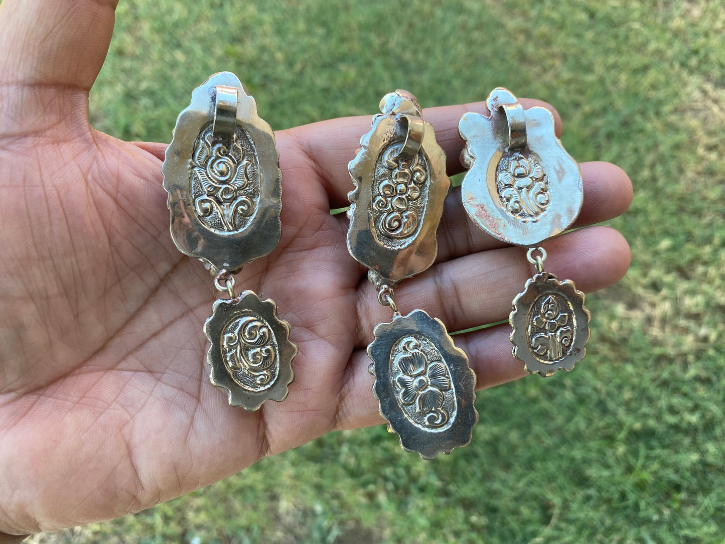 Larimar Natural Stone Tibetan Silver Pendant, Jewelry for Men or Women, Ethnic Jewelry, Energy Stone Pendant, Birthstone, Hill Tribe, Boho