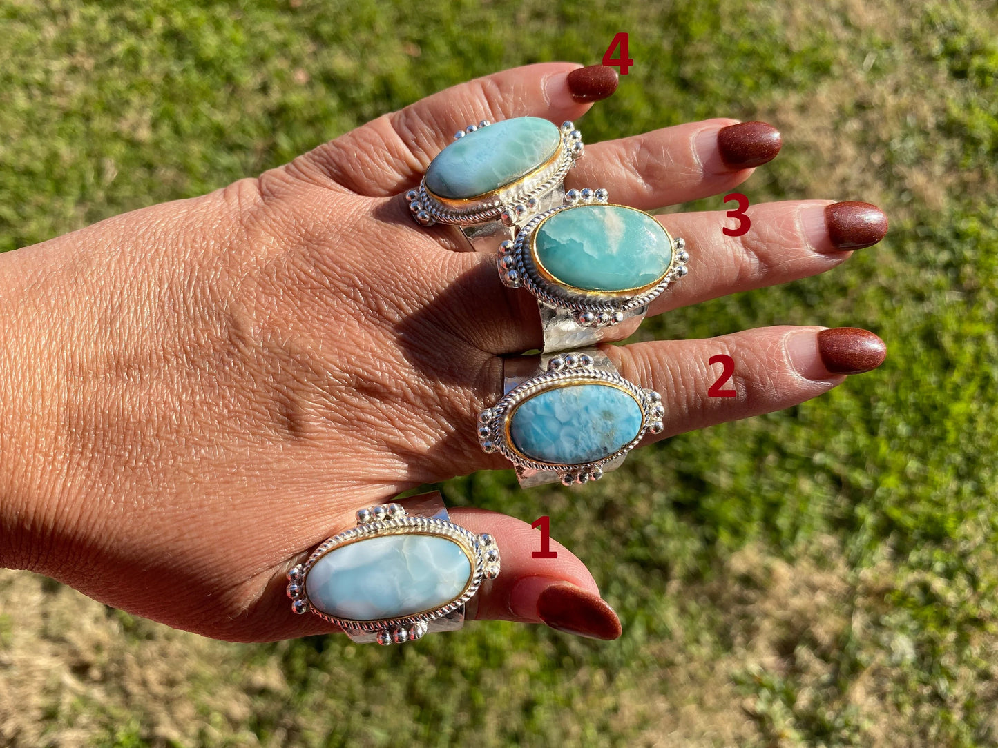 Larimar Two Tone Big Adjustable Ring, Brushed Gold & Silver Overlay, Natural Gemstone Ring, Statement Ring, Bridesmaid Gift, Hammered Ring