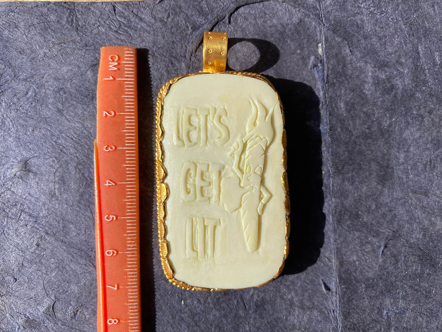 Lets Get Lit Marijuana Joint Bone Pendant, Non Tarnish 18k Brushed Gold Overlay, Marijuana Lovers Jewelry, Cannabis Stoner, Weed Blunt