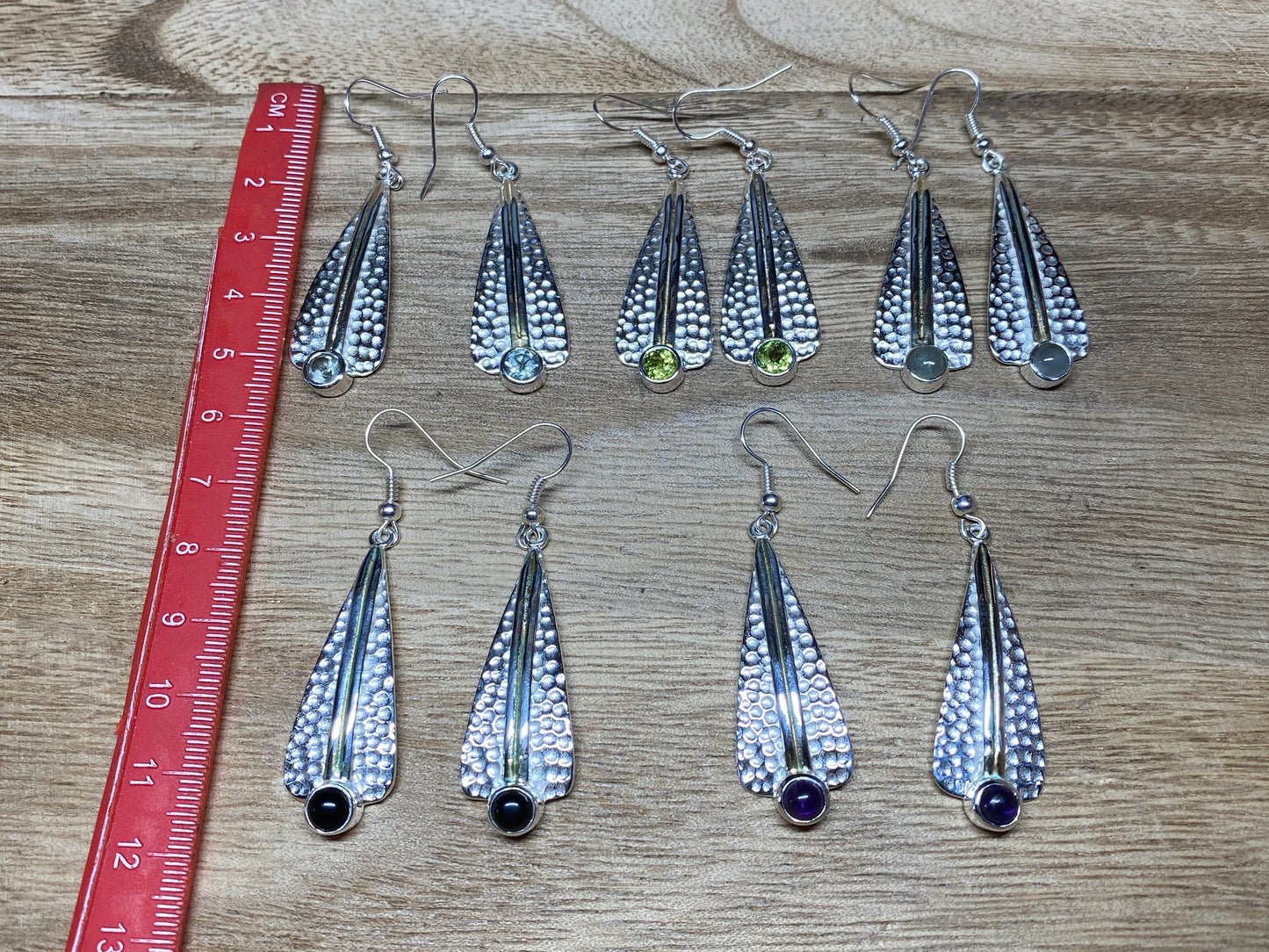 Light Weight Silver Overlay Earrings, Natural Gemstone, Faceted Blue Topaz, Peridot, Moonstone, Black Onyx, Amethyst, Birthstone Earring